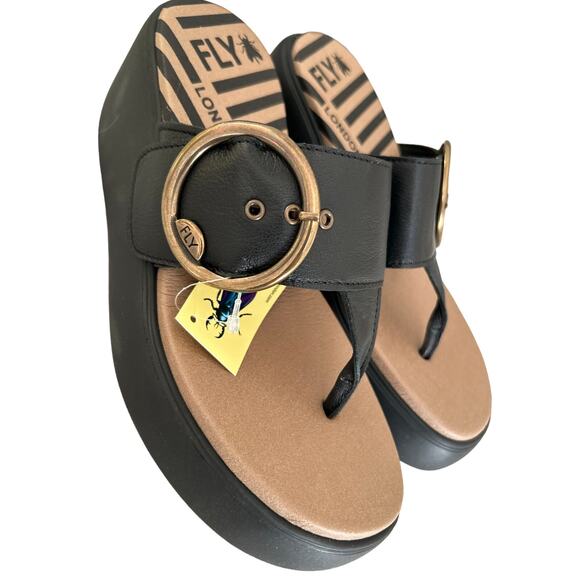 Fly London DAFI938FLY Buckle Mules Sandals - Glamorous Comfort in Black - SZ 7.5 - Picture 6 of 9